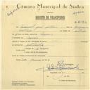Registo de velocípede com o nº 6183, em nome de Manuel José António, morador em Negrais.