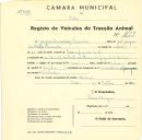 Registo de um veiculo de duas rodas tirado por dois animais de espécie cavalar destinado a transporte de mercadorias em nome de Joaquim Brancamp Fernandes, morador no Quinta do Porto, Massamá.