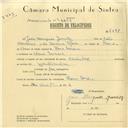 Registo de velocípede de marca Oriental, com o nº 6051, em nome de João Marques Júnior, morador em D. Maria.