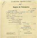 Registo de velocípede de marca Dinar, com o nº 2323, em nome de José Coelho Costa, morador em Carrascal.