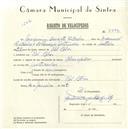 Registo de velocípede de marca Champion, com o nº 5596, em nome de Joaquim Duarte Ribeiro, morador em Vale de Lobos.