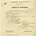 Registo de velocípede com o nº 1707, em nome de Artur Aniceto Rodrigues, morador em Sintra.