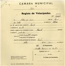 Registo de velocípede de marca Nacional, com o nº 1390, em nome de Artur dos Santos, morador em Lourel.