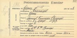 Recenseamento escolar de Francisco Chança, filho de Manuel Francisco Chança, morador em Azoia.