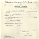 Registo de velocípede com o nº 4664, em nome de José Alfredo dos Santos, morador em Belas.