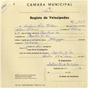 Registo de velocípede de marca Champion, com o nº 1365, em nome de António Paulo Ribeiro, morador em Azenhas do Mar.