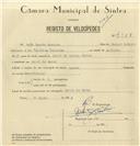 Registo de velocípede com o nº 7988, em nome de João Duarte Adriano, morador em Aruil de Baixo.