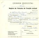 Registo de um veiculo de duas rodas tirado por um animal de espécie muar destinado a transporte de mercadorias em nome de Alfredo Pires Carolo, morador em Vila Verde.
