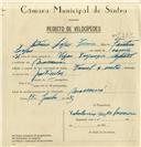 Registo de velocípede de marca Famel, com o nº 7990, em nome de António Lopes Ferreira, morador em Massamá.