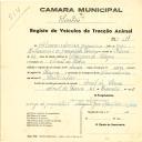 Registo de um veiculo de duas rodas tirado por um animal de espécie asinina destinado a transporte de mercadorias em nome de Alexandrina Joaquina, moradora em Aruil de Cima.