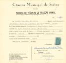 Registo de um veiculo de duas rodas tirado por um animal de espécie cavalar destinado a transporte de mercadorias em nome de Arménio Bernardino dos Santos, morador na Rua Dr. Manuel de Arriaga, Queluz.