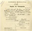 Registo de velocípede de marca Monte-Belo, com o nº 3457, em nome de João Manuel Baleia, morador em Bolelas.