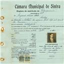 Registo de matricula de velocipedista em nome de Domingos Vicente Júnior, morador no Linhó, com o nº de inscrição 448.