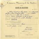 Registo de velocípede de marca Cycles Pombal, com o nº 5894, em nome de Albino Duarte da Silva Gaspar, morador em Paiões.