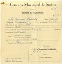 Registo de velocípede com o nº 7550, em nome de José Guerreiro Palhinha, morador em Belas.