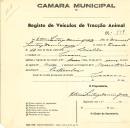 Registo de um veiculo de duas rodas tirado por um animal de espécie asinina destinado a transporte de mercadorias em nome de António Santiago Domingues, morador no Cacém.