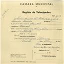 Registo de velocípede de marca Champion, com o nº 2458, em nome de Maria Amélia Santos Coelho, moradora em Banzão.