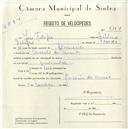 Registo de velocípede com o nº 5104, em nome de José Filipe, morador em Cacém de Cima.