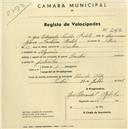 Registo de velocípede de marca Condor, com o nº 2012, em nome de José Eduardo Simões Rebelo, morador em Algueirão.