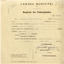 Registo de velocípede de marca Alfa, com o nº 3007, em nome de Augusto da Conceição Filipe, morador em S. Pedro de Sintra.