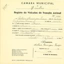 Registo de um veiculo de duas rodas tirado por um animal de espécie asinina destinado a transporte de mercadorias em nome de António Domingos Inácio, morador na Azóia.