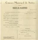 Registo de velocípede com o nº 8057, em nome de Ernesto Ferreira dos Santos, morador em Terrugem.