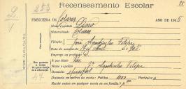 Recenseamento escolar de Lino Filipe, filho de José Agostinho Filipe, morador no Mucifal.