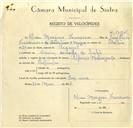 Registo de velocípede de marca Alpino, com o nº 10134, em nome de Eliseu Marques Travassos, morador em Cacém.