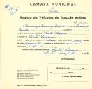 Registo de um veiculo de duas rodas tirado por dois animais de espécie asinina destinado a transporte de mercadorias em nome de Domingos Lourenço Duarte, morador em Santa Susana.