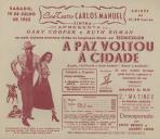 Programa do filme "A Paz Voltou a Cidade" com a participação Gary Cooper e Ruth Roman.