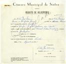 Registo de velocípede de marca Famel, com o nº 8398, em nome de Vítor José Névoa, morador em Rua José Antunes dos Santos, Sintra.