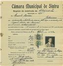 Registo de matricula de velocipedista em nome de Ernesto Ferreira, morador em Galamares, com o nº de inscrição 574.