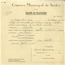 Registo de velocípede de marca Artur e Valadas, com o nº 5817, em nome de Joaquim Franco Jorge, morador em Sintra.