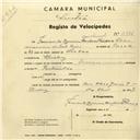 Registo de velocípede com o nº 2976, em nome de Fernando Maurício Benchimol Pereira, morador em Queluz.