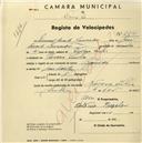 Registo de velocípede de marca Lagarto, com o nº 2336, em nome de Manuel Duarte Lavrador, morador em Várzea de Sintra.