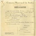 Registo de velocípede de marca Cycles Pombal, com o nº 6073, em nome de José Armindo Santos Pereira, morador em Quinta da Piedade, Sintra.