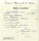 Registo de velocípede de marca Nacional, com o nº 8274, em nome de Manuel Monteiro Vicente, morador em Moucheira.