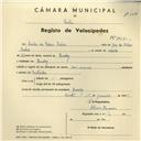 Registo de velocípede com o nº 3955, em nome de Carlos da Silva Baleia, morador em Queluz.