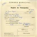 Registo de velocípede de marca Raleigh, com o nº 3839, em nome de Bruno Sugard, morador em Paiões.