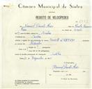 Registo de velocípede de marca Cuciolo, com o nº 8399, em nome de Manuel Duarte Raio, morador em Sintra.