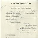 Registo de velocípede com o nº 4582, em nome de António Coimbra das Neves, morador em Albarraque.