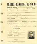 Registo de matricula de velocipedista em nome de Joaquim Pereira da Fonseca, morador em Queluz, com o nº de inscrição 2148.