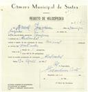 Registo de velocípede de marca Nacional, com o nº 8242, em nome de Manuel Joaquim, morador em Alcolombal.