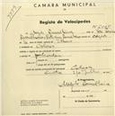 Registo de velocípede com o nº 2005, em nome de Ângelo Ramalheira, morador em Colares.