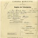 Registo de velocípede de marca Olympique, com o nº 2181, em nome de Ruy Machado Esteves, morador em 