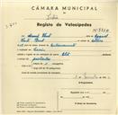 Registo de velocípede de marca Elite, com o nº 3310, em nome de Manuel Vicente, morador em Cacém.