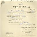 Registo de velocípede de marca Nubia, com o nº 345, em nome de Fernando Isidoro Filipe, morador em Bolembre.