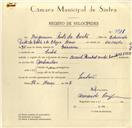 Registo de velocípede de marca Cuciolo, com o nº 9811, em nome de Benjamim Pinto da Costa, morador em Sintra.
