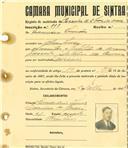 Registo de matricula de carroceiro de 2 bois ou vacas em nome de Francisco Simões, morador na Abrunheira, com o nº de inscrição 398.