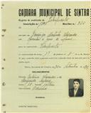 Registo de matricula de velocipedista em nome de Domingos Martinho Alexandre, morador em Odrinhas, com o nº de inscrição 1808.